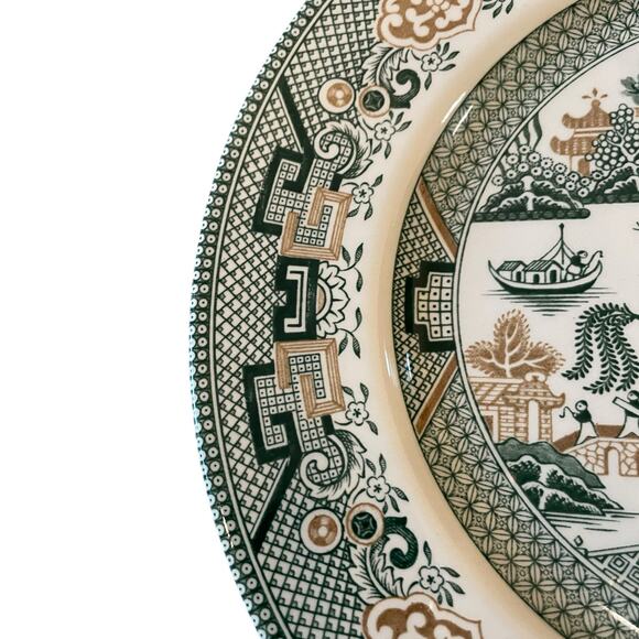 Royal Stafford Dinner Plates 11in Green & Gold Willow Pagoda Set of 4 New - Picture 6 of 16